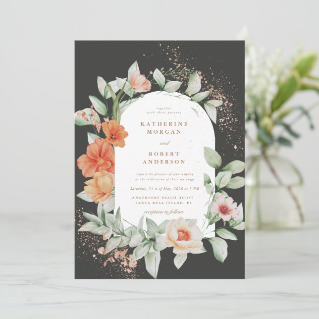 Elegant Summer Garden Floral Wedding Invitation (Standing Front)