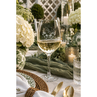 Elegant Summer Garden Soirée Engraved Monogram Wine Glass
