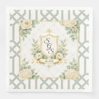 Elegant Summer Garden Soirée Floral Monogram Paper Dinner Napkins