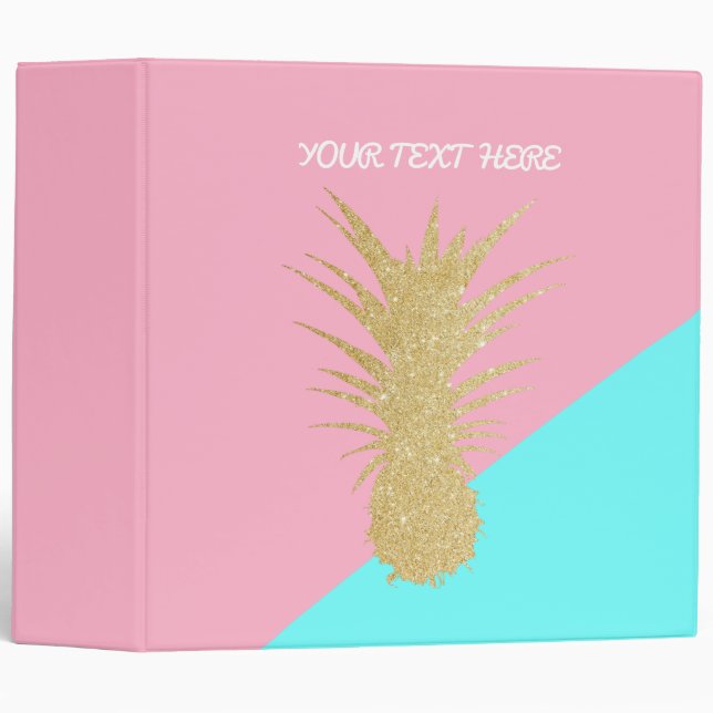 elegant summer gold glitter pineapple pink mint binder (Front/Spine)