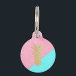 elegant summer gold glitter pineapple pink mint pet name tag<br><div class="desc">Summer and cute design featuring faux gold glitter pineapple,  fresh pink and mint color block.</div>