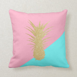 elegant summer gold glitter pineapple pink mint throw pillow