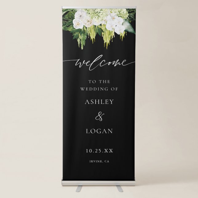 Elegant Summer Greenery Botanical Wedding Welcome Retractable Banner (Front)