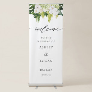Elegant Summer Greenery Floral Wedding Welcome Retractable Banner