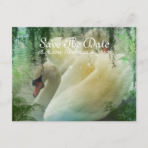 elegant summer lake white swan wedding announcement postcard