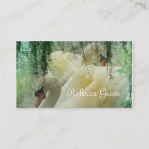 elegant summer lake white swan wedding business card