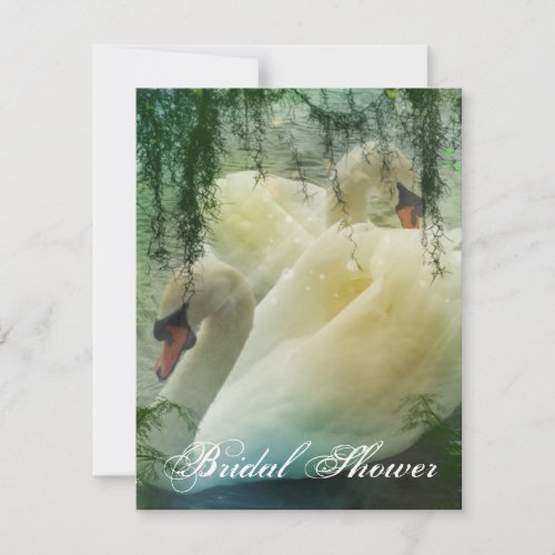 elegant summer lake white swan wedding invitation