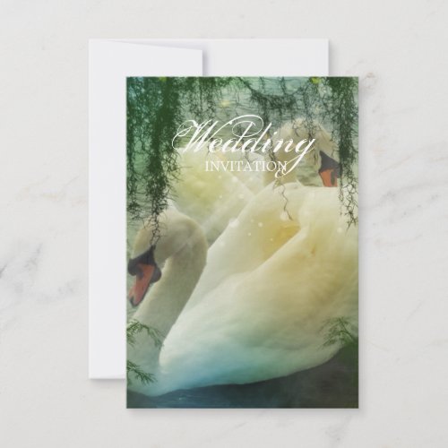 elegant summer lake white swan wedding invitation