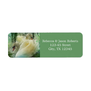 elegant summer lake white swan wedding label