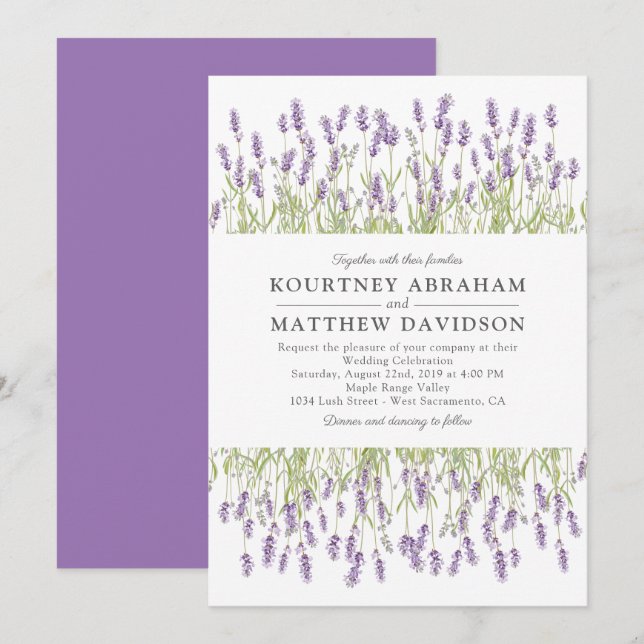 Elegant Summer Lavender Floral Lilac Wedding Invitation (Front/Back)