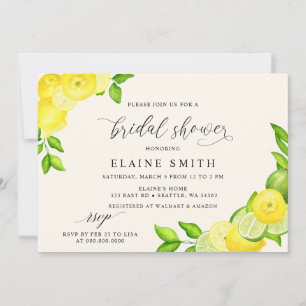 Elegant Summer Lemon Lime Citrus Bridal Shower Invitation