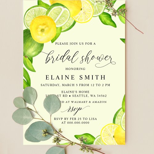 Elegant Summer Lemon Lime Citrus Bridal Shower  Invitation