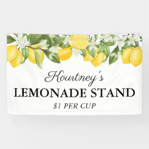 Elegant Summer Lemonade Stand Banner - Summer lemonade stand banner featuring watercolor citrus lemons, florals & foliage, and an editable text template for you to customize.