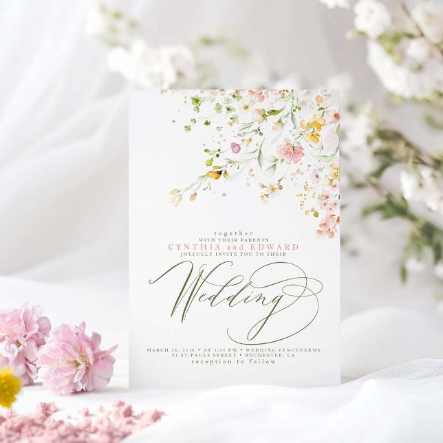 Elegant Summer Meadow Wildflowers Boho Wedding Invitation (Wildflowers Wedding Invitations)