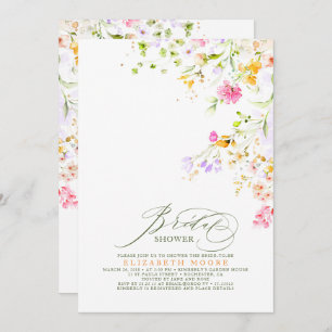 Elegant Summer Meadow Wildflowers Bridal Shower 2 Invitation