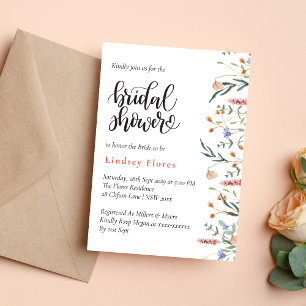 Elegant Summer Meadow Wildflowers Bridal Shower Invitation