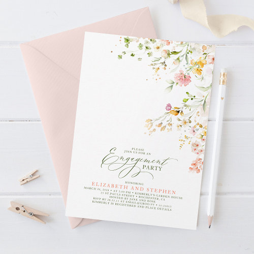 Elegant Summer Meadow Wildflowers Engagement Party Invitation