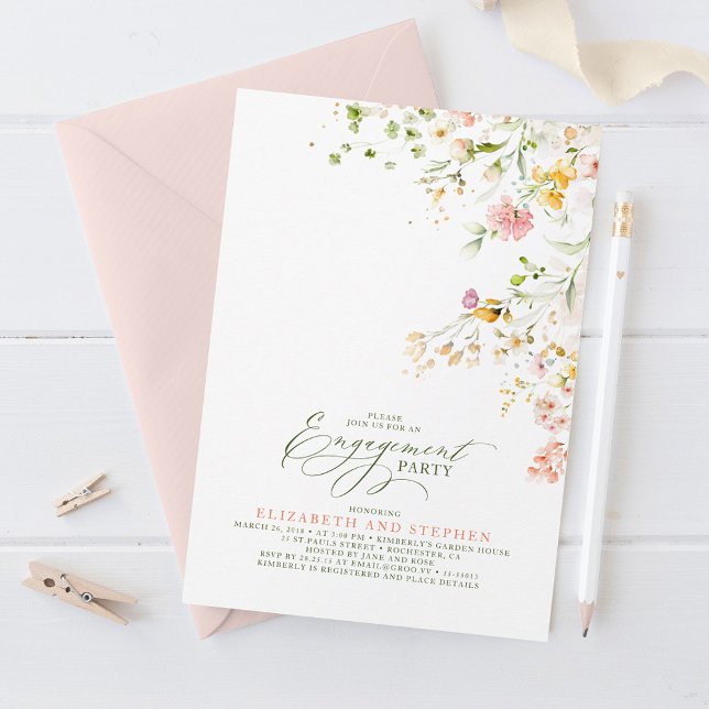Elegant Summer Meadow Wildflowers Engagement Party Invitation (Wildflowers Engagement Party Invitations)