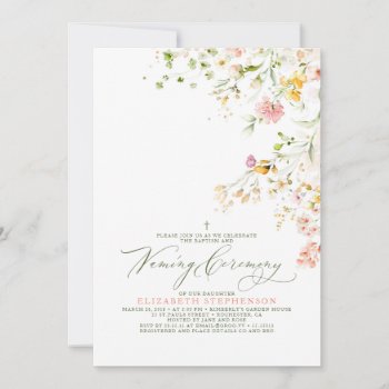 Elegant Summer Meadow Wildflowers Naming Ceremony Invitation by lovelywow at Zazzle