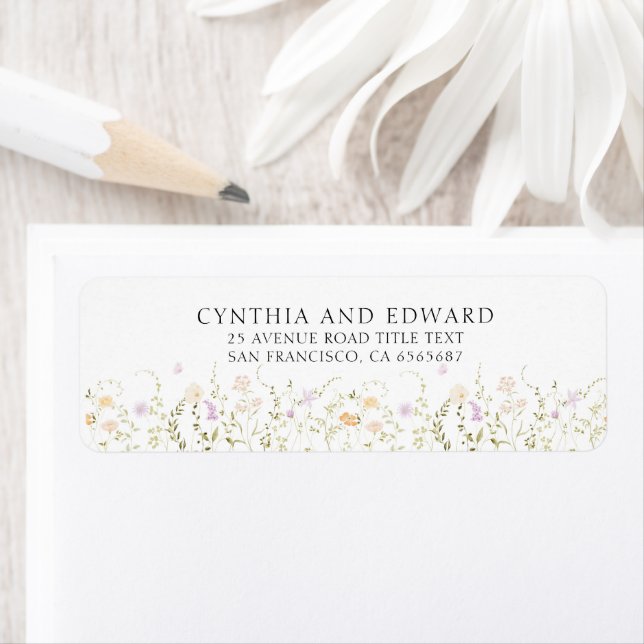 Elegant Summer Meadow Wildflowers Wedding Label (Insitu)
