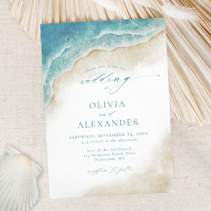 Elegant Summer Ocean Beach Destination Wedding Invitation