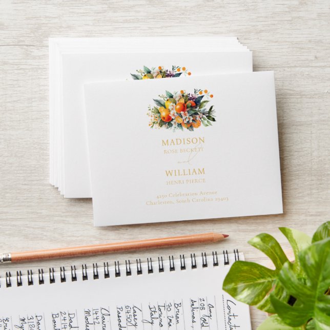 Elegant Summer Orange Wedding Personalized Envelope (Stacked)