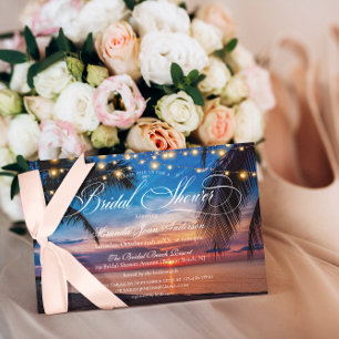 Elegant Summer Palm Sunset Beach Bridal Shower Invitation