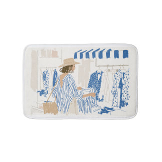 Elegant Summer Resort Chic Fashion Illustration Ba Bath Mat