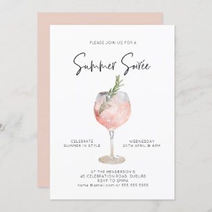 Elegant Summer Soiree Drinks Cocktail Party Pink Invitation