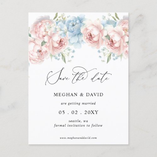 Elegant Summer Spring Blush Floral Save the Date Announcement Postcard