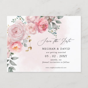 Elegant Summer Spring Blush Floral Save the Date Announcement Postcard