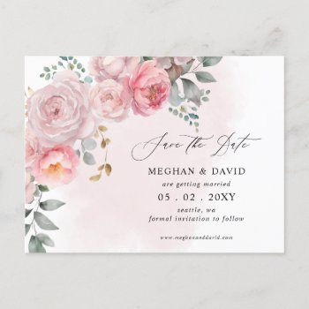 Elegant Summer Spring Blush Floral Save The Date Announcement Postcard by blessedwedding at Zazzle