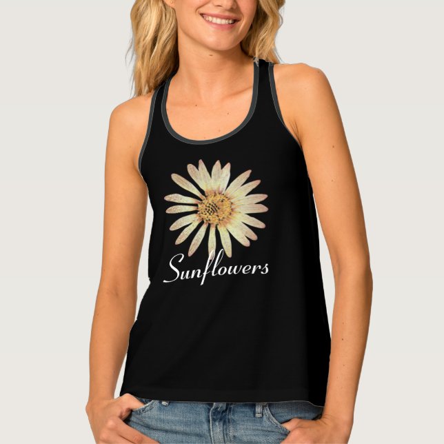 Elegant summer sunflower women black  tank top (Front)