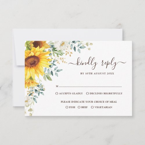 Elegant Summer Sunflowers Greenery Wedding RSVP Card