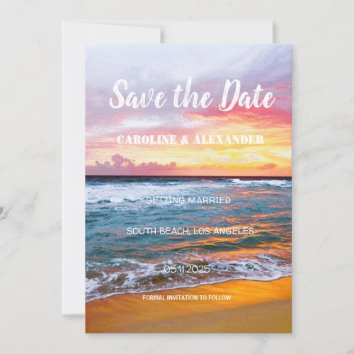 Elegant Summer Sunset Beach Tropical Wedding Save The Date