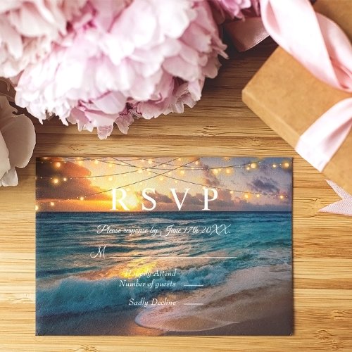 Elegant Summer Sunset Beach Wedding RSVP Card