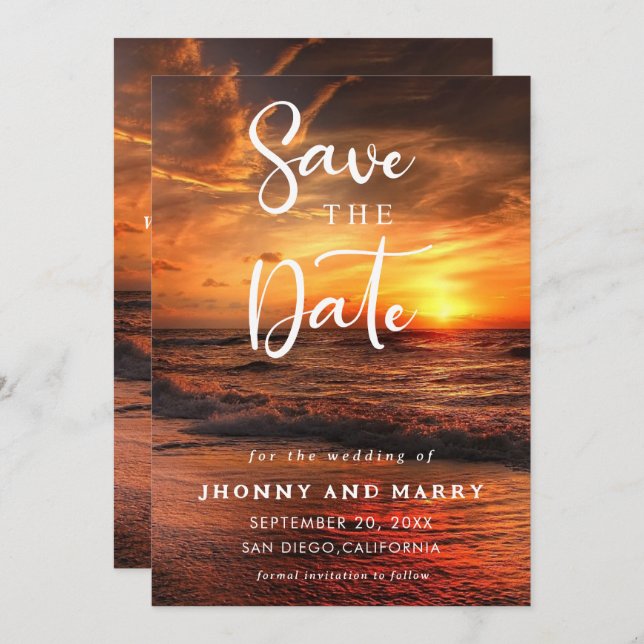 Elegant Summer Sunset Beach,Wedding Save The Date Invitation (Front/Back)