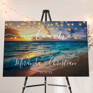 Elegant Summer Sunset Beach Wedding Welcome Sign