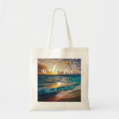 Elegant Summer Sunset Beach Wedding Welcome Tote Bag