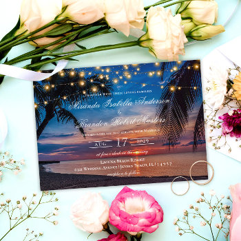 Elegant Summer Sunset Palm Beach Wedding Invitation by Art_Design_by_Mylini at Zazzle