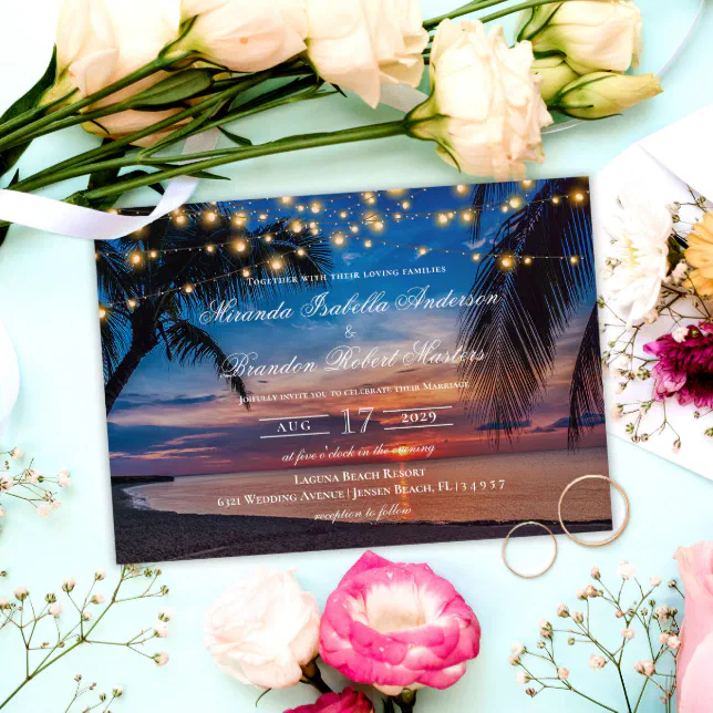 Elegant Summer Sunset Palm Beach Wedding Invitation | Zazzle