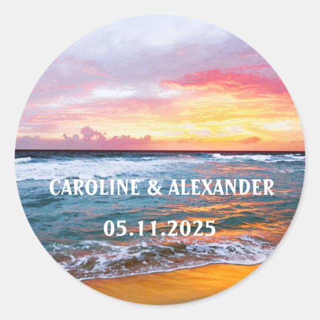 Elegant Summer Sunset Tropical Beach Hawaii Classic Round Sticker (Front)