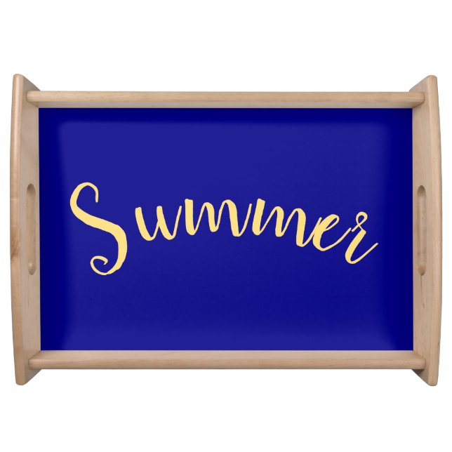 Elegant SUMMER Text Deep Navy Blue Background Serving Tray (Front)