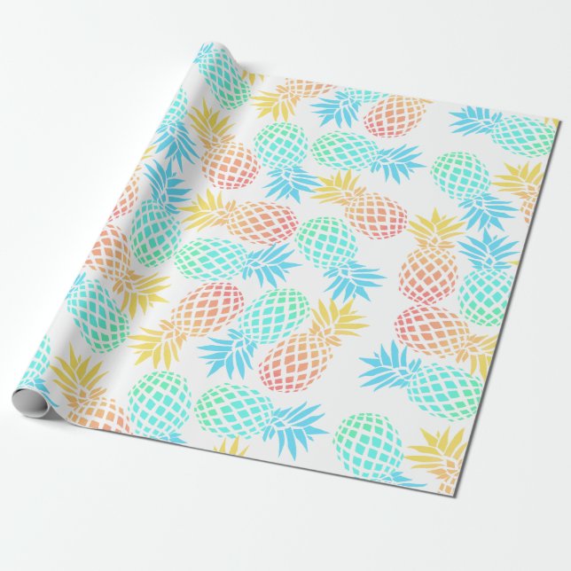 elegant summer tropical colorful pineapple pattern wrapping paper (Unrolled)