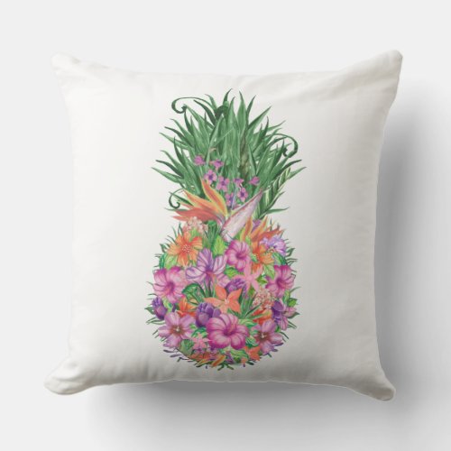 Elegant Summer Tropical Floral Pineapple Outdoor Pillow
