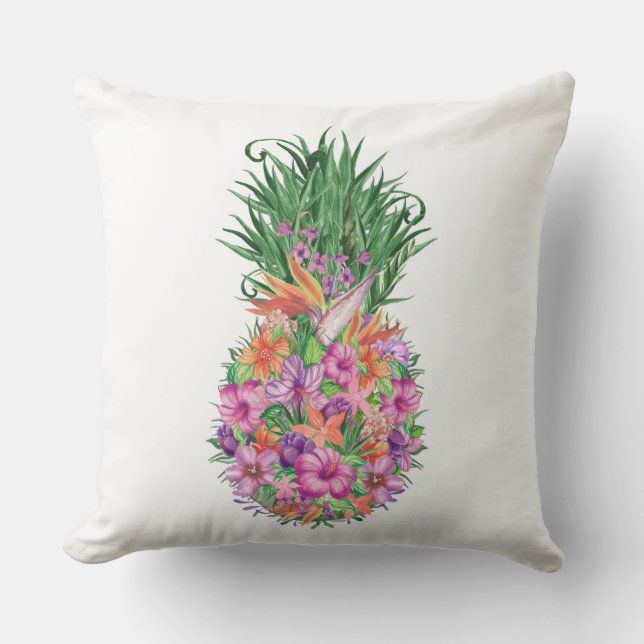 Elegant Summer Tropical Floral Pineapple Outdoor Pillow (Front)