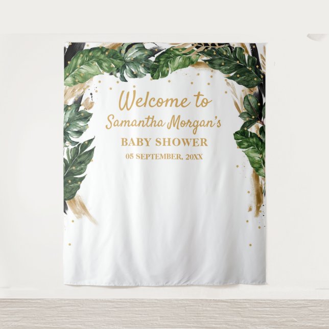 Elegant summer tropical flowers gold baby shower tapestry (Front)