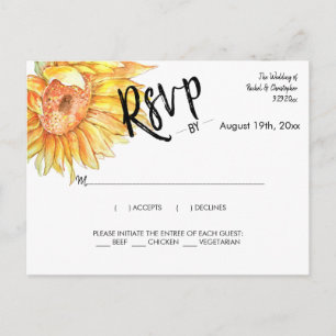 Elegant Summer Wedding Sunflowers Response RSVP Postcard