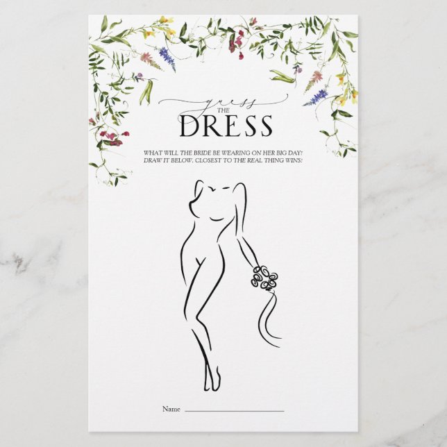 Elegant Summer Wildflower Bridal Shower Game (Front)