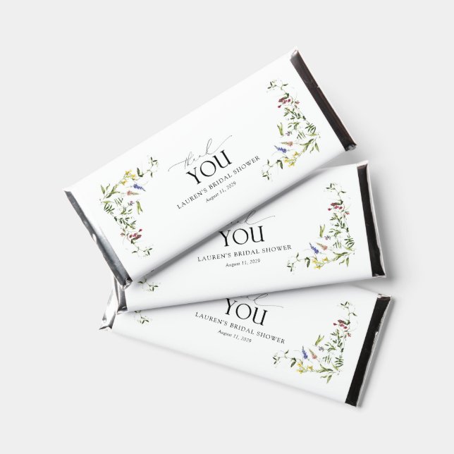 Elegant Summer Wildflower Bridal Shower Hershey Bar Favors (Front)